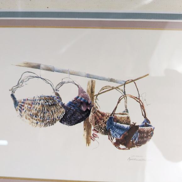 Vintage 1987 Signed Cynthia Hiatt Poole Farmhouse Baskets 15x12" Framed Print - Picture 7 of 7